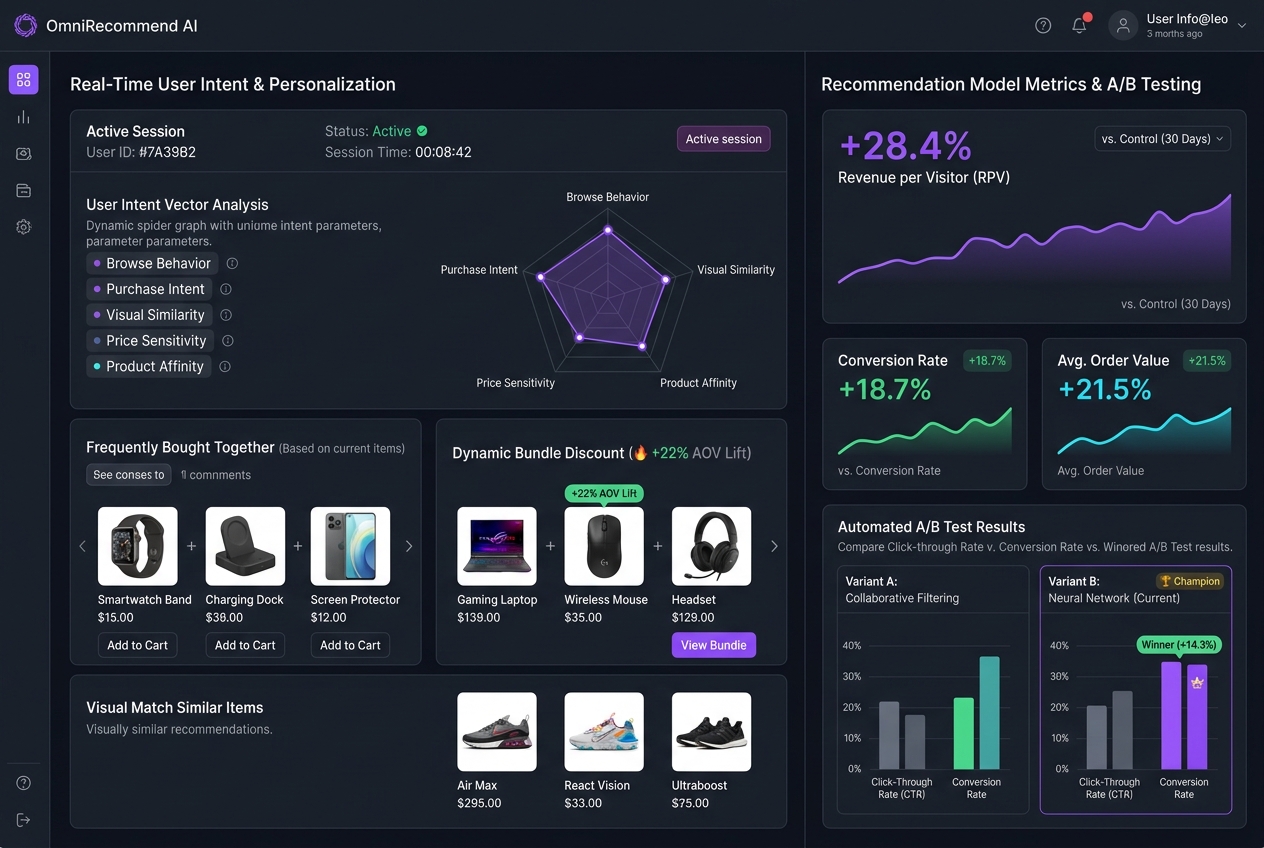 AI E-Commerce Personalization and Dynamic Recommendation Engine Dashboard