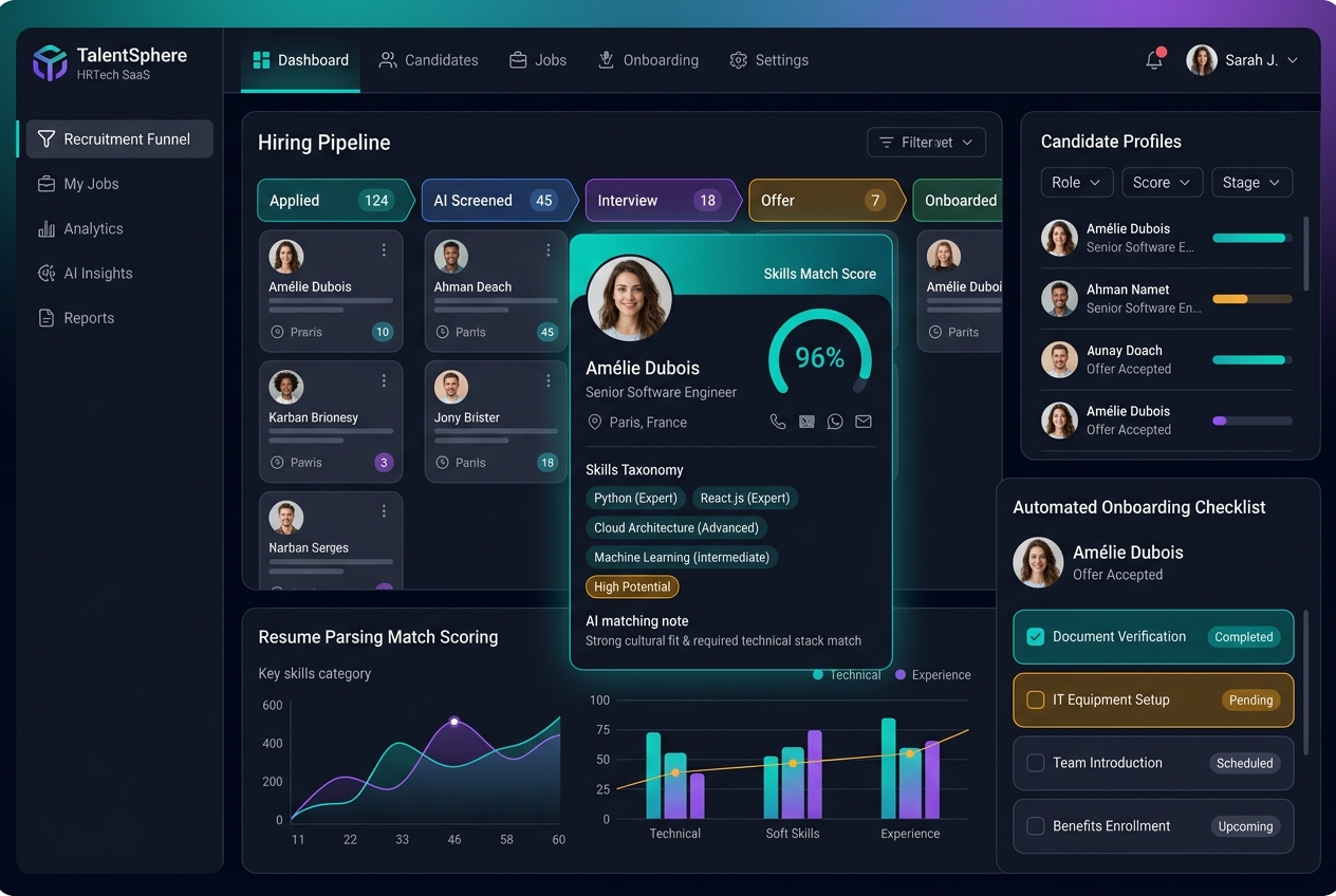AI Resume Parsing, Applicant Tracking System Kanban, and Employee Lifecycle Dashboard