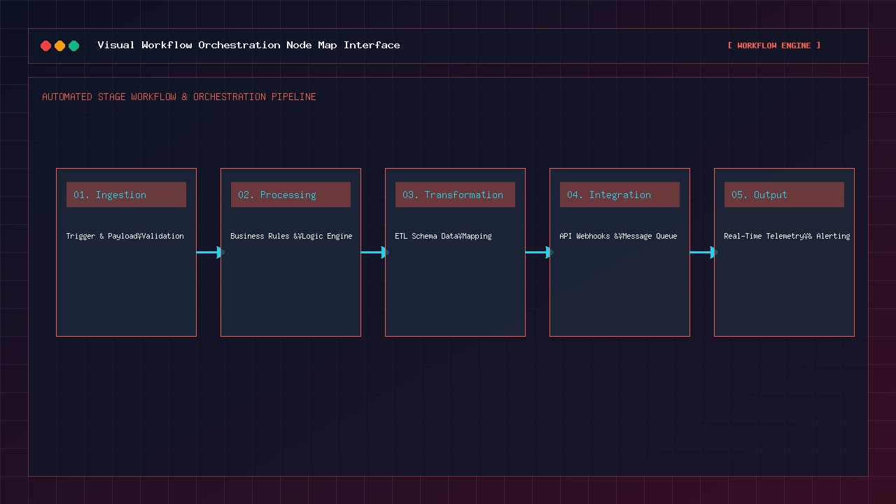 Visual workflow orchestration interface with connected approval stages