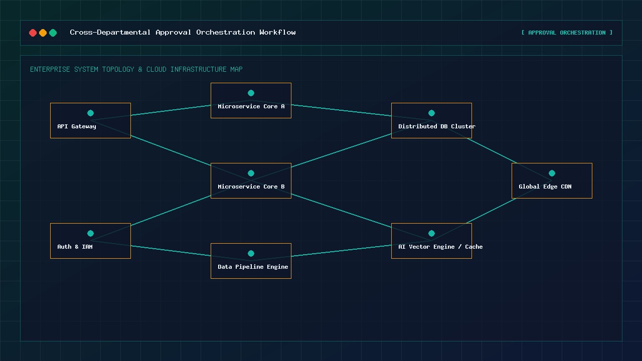 Cross-departmental approval orchestration workflow diagram