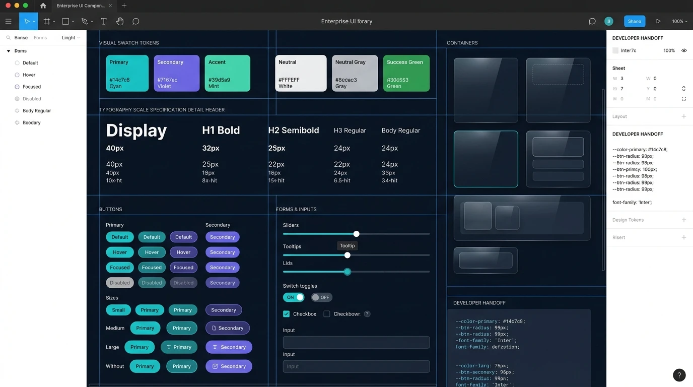 Enterprise Design System Typography Color Tokens and Component Library Interface