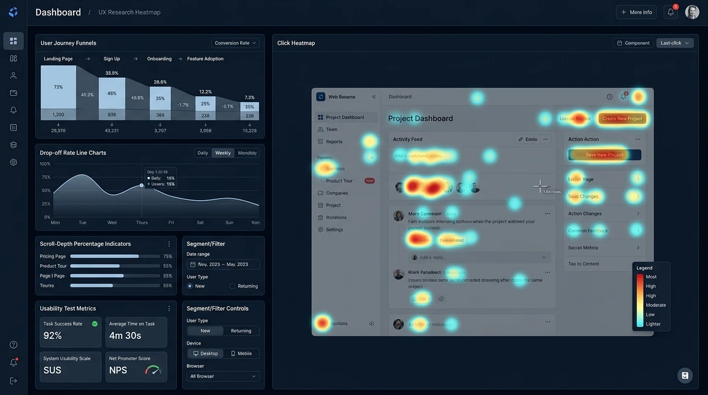 User Experience Research Behavioral Heatmap and Usability Testing Dashboard